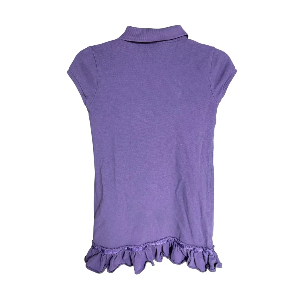 Ralph Lauren Girls Purple Ruffle Hem Polo Shirt Size 6X Short‎ Sleeve Cotton